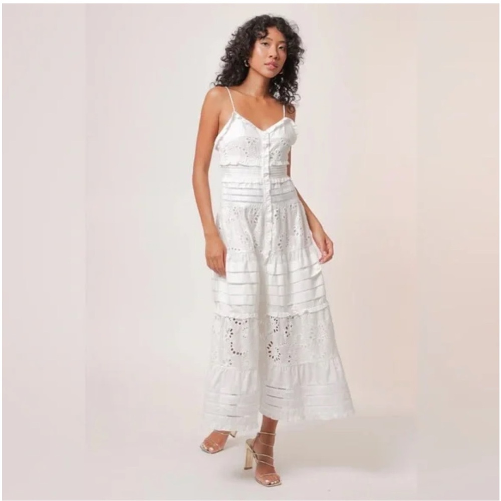 NWT Line and Dot White Pixie Eyelet Lace Maxi Dress, Straps, Cotton, XS - Picture 5 of 12